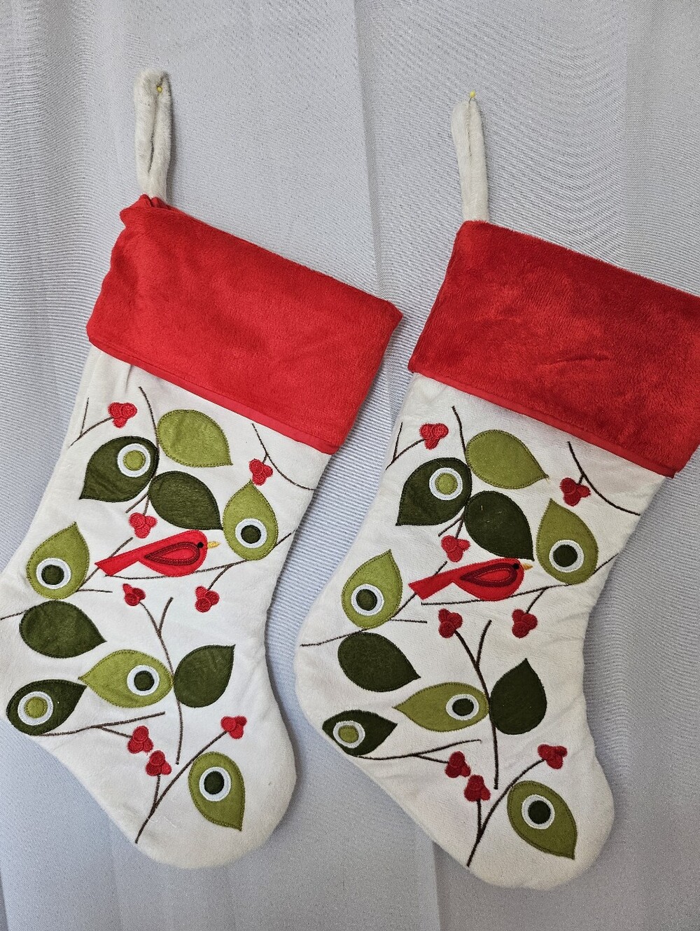 Set Of 2-Cardinal Christmas Stocking Holly Twigs, Berries & Burlap Hobby Lobby